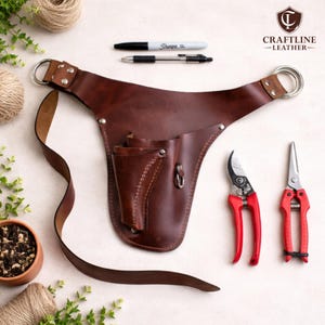 Gereedschapsriem bloemenboer, gepersonaliseerde leren bloemenschort, riem voor tuingereedschap op maat