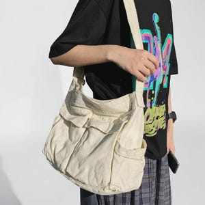 Vintage Canvas Shoulder Tote Bag: Casual Teen Crossbody Messenger Purse