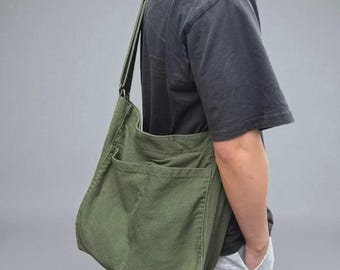 Bolso bandolera grande de lona: bolso de hombro multicolor de estilo japonés