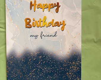 Happy Birthday My Friend Card | Modern Birthday Card for Friend | Elegant Gold Birthday Card | Friendship Birthday Card