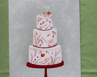 Wedding Day Card – Elegant Wedding Cake Card, Happy Wedding Day Card, Classic Wedding Congratulations Card