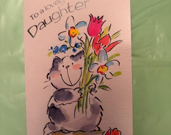 To a Lovely Daughter Birthday Card – Cute Cat Birthday Card for Daughter – With Lots of Love Daughter Card