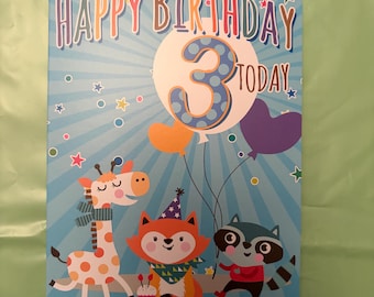 Tarjeta de cumpleaños infantil: ¡Que tengas un día muy especial! (Jirafa, zorro y mapache)