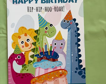 Tarjeta de cumpleaños de dinosaurio para niños / Linda tarjeta de cumpleaños de dinosaurio para niños / Divertida tarjeta de cumpleaños para niño o niña