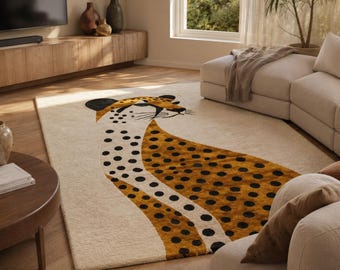 Hand Tufted Leopard Rug, Animal Tapis, Stylish Cheetah Carpet for Living Room, Bedroom & Home Decor | Minimalist Area Rug 6x9ft