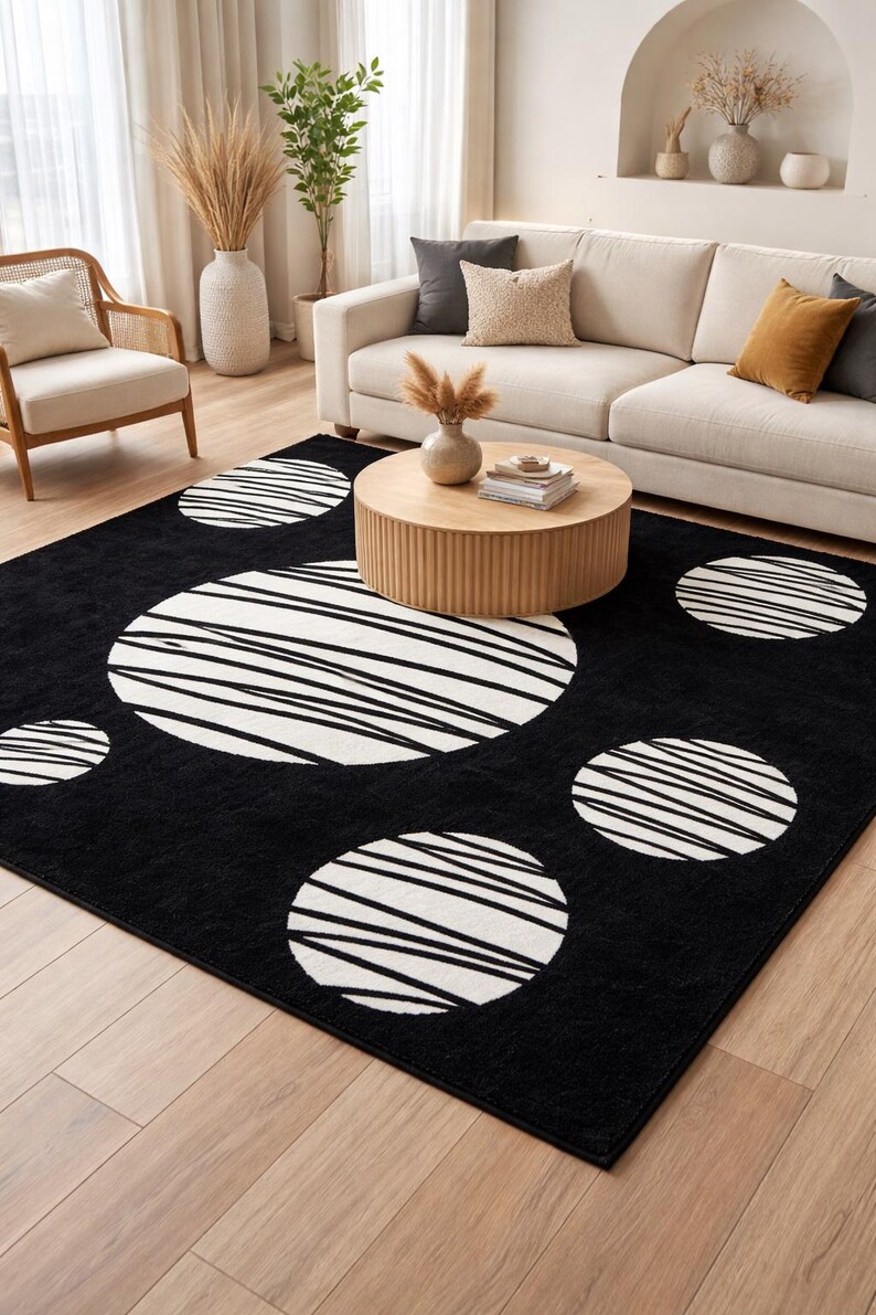 Modern Black & White Hand Tufted Rug, Abstract Geometric Wool Area Rug ...