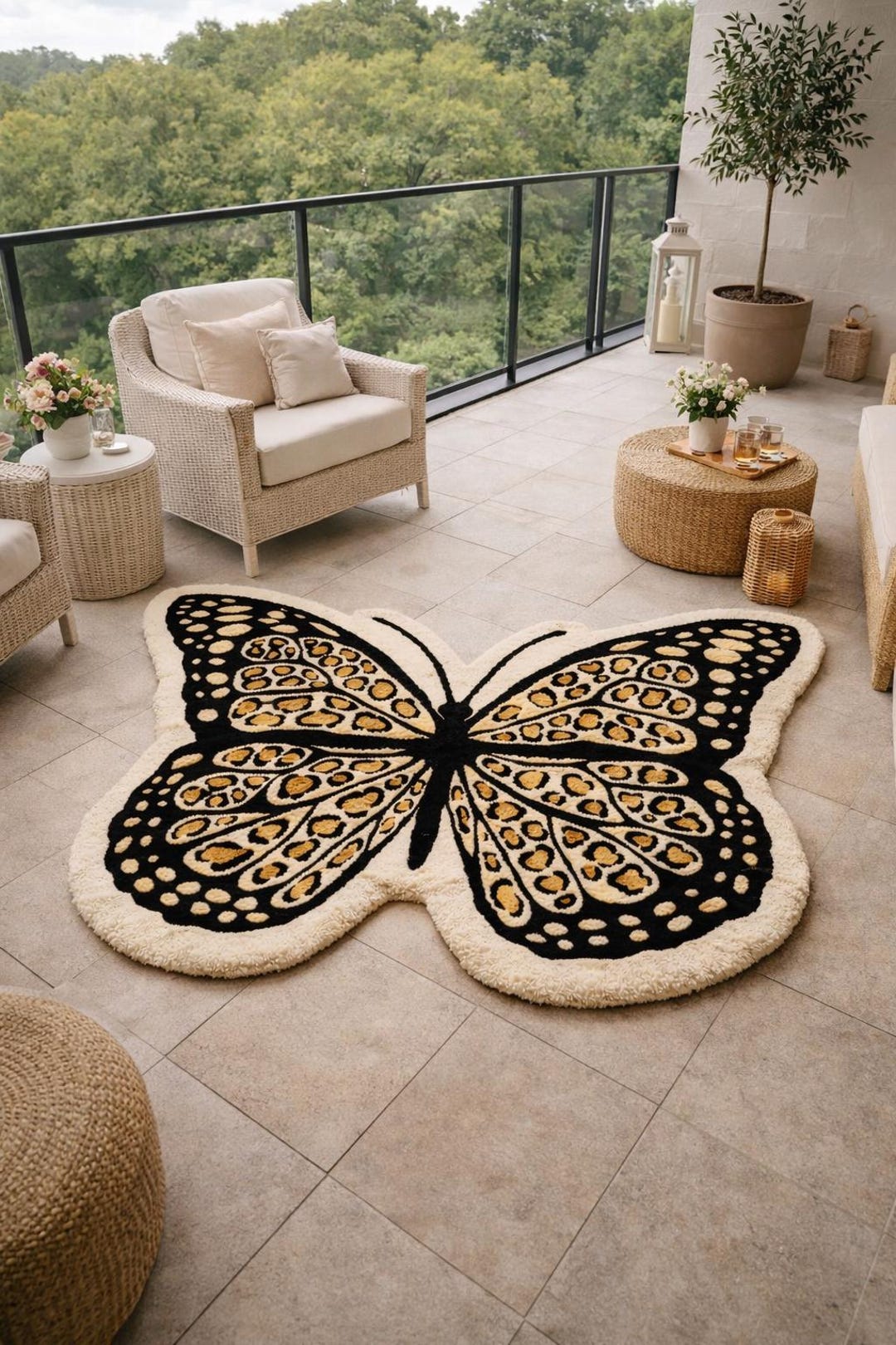 Hand Tufted Butterfly Rug, Modern Wool Area Rug 3x3,6x6,9x9ft, Animal ...