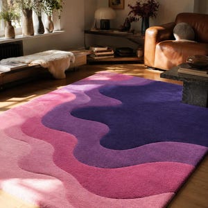 Luxury Hand Tufted Wool Rug – Abstract Pink & Purple Modern Area Rug for Artistic Living Room and Bedroom Decor