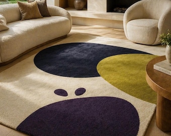 Hand Tufted Modern Abstract Rug, Luxury Wool Area Carpet, Designer Geometric Rug for Living Room, Bedroom & Office Decor, Boho Home Flooring