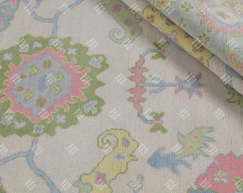 Hand Knotted Oushak Rug | Pastel Wool Area Rug | Vintage Turkish Floral Design | Soft Neutral Luxury Living Room Carpet | Artisan Teppich