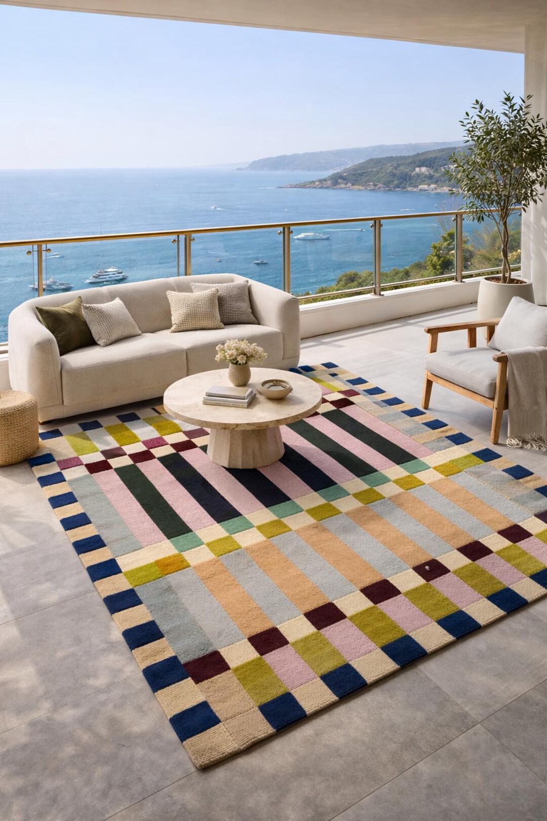 Hand Tufted Modern Geometric Rug, Color Block Wool Area Rug ...
