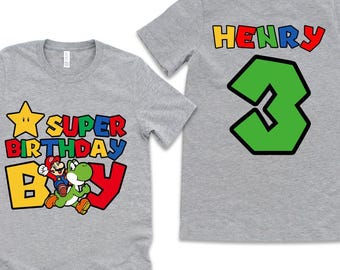 Level up Mario Shirt, Custom Mario Birthday Boy Shirt, 1st 2nd 3rd Birthday Mario Shirt, Video Game Shirt, Custom Age Mario Birthday Shirt