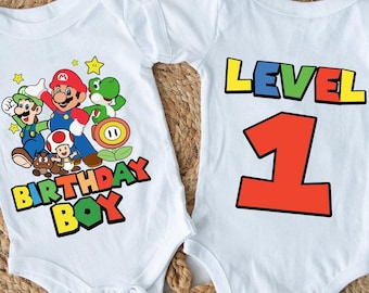 Super Mario 1st 2nd 3rd Birthday Shirt, Mario Game Custom Shirt, Gaming Matching Family Shirt, Custom Gamer Kids Shirt, Video Game Shirt
