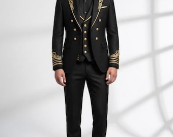 Embroidered Groom Suit with Gold Embroidery, Gothic Victorian Wedding Tuxedo, Custom Made