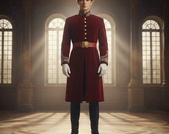 Red Military Officer Coat - Prince Uniform Jacket - Men's Formal Dress Coat - Cosplay Gala Attire - Custom Tailored Overcoat.