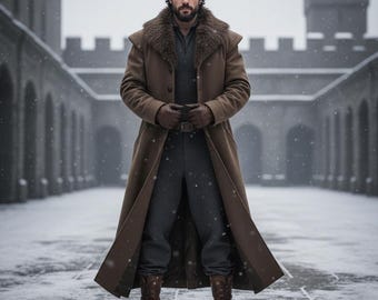 Winter Coat for Men, Faux Fur Collar Overcoat, Medieval and Fantasy Inspired Outerwear, Stylish Men's Fashion, Gift for Him, Cosplay & LARP.
