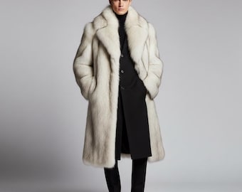 White Mink Faux Fur Long Men's Coat, Mink Fur Coat For Winter, Warm handmade fur jacket, vintage Style fur coat, Long statement overcoat