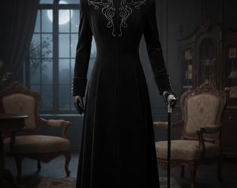 Gothic Aristocrat Velvet Long Coat - Victorian Vampire Trench - Interview with a Vampire suit - Luxury Tailored Dark Academia Jacket.