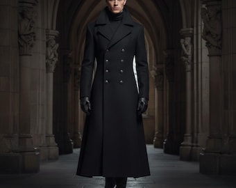 Men's Gothic Overcoat - Full Length Military Trench Coat
