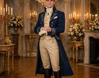 Regency Mens Tailcoat - Bridgerton Costume - Victorian Prince Outfit - Historical 18th Century Suit - Royal Blue Groomsman Tuxedo - Cosplay.