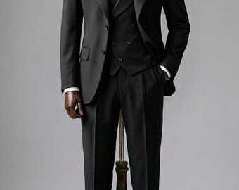 Black Men’s Suit 3 Piece – Classic Formal Suit, Wedding Groom Suit, Slim Fit Business Suit, Elegant Tuxedo Style Suit, Mens Formal Wear Set.