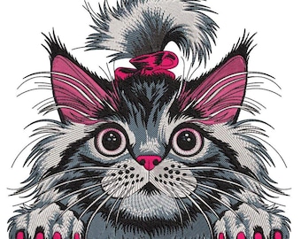 Divertente ricamo di gatto nero / Design per amanti dei gatti