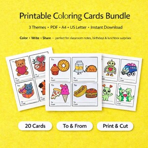 Kawaii Snack To From Cards, Coloring Notes, Printable PDF