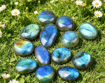 1pc Natural Labradorite Palm Stone - Blue Flash Healing Crystal