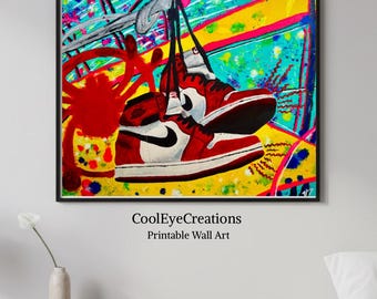 Impresión artística de Miles Morales Spider-Man: Spider-Verse, Air Jordan 1 Chicago, grafiti (descarga digital)