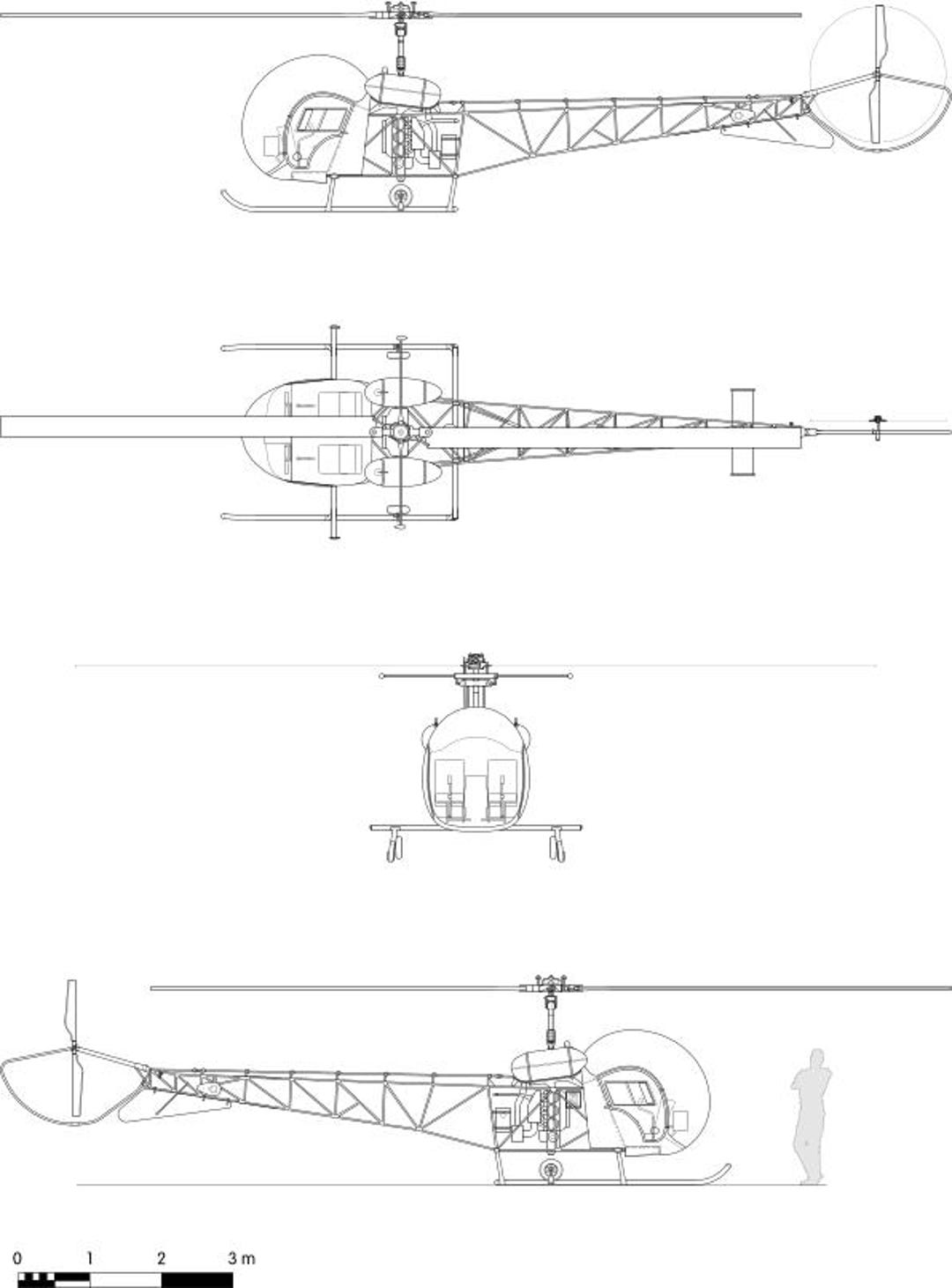 Bell 47 Helicopter Blueprint, Vintage Rotorcraft Technical Drawing ...