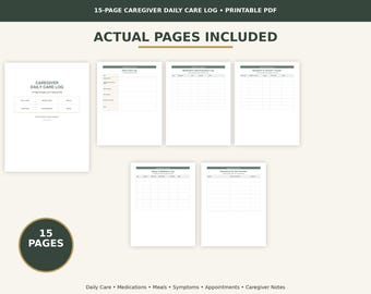 Dagelijks zorglogboek voor mantelzorgers, medische tracker (printbaar pdf-bestand) voor ouderen, mensen met dementie en thuiszorg.
