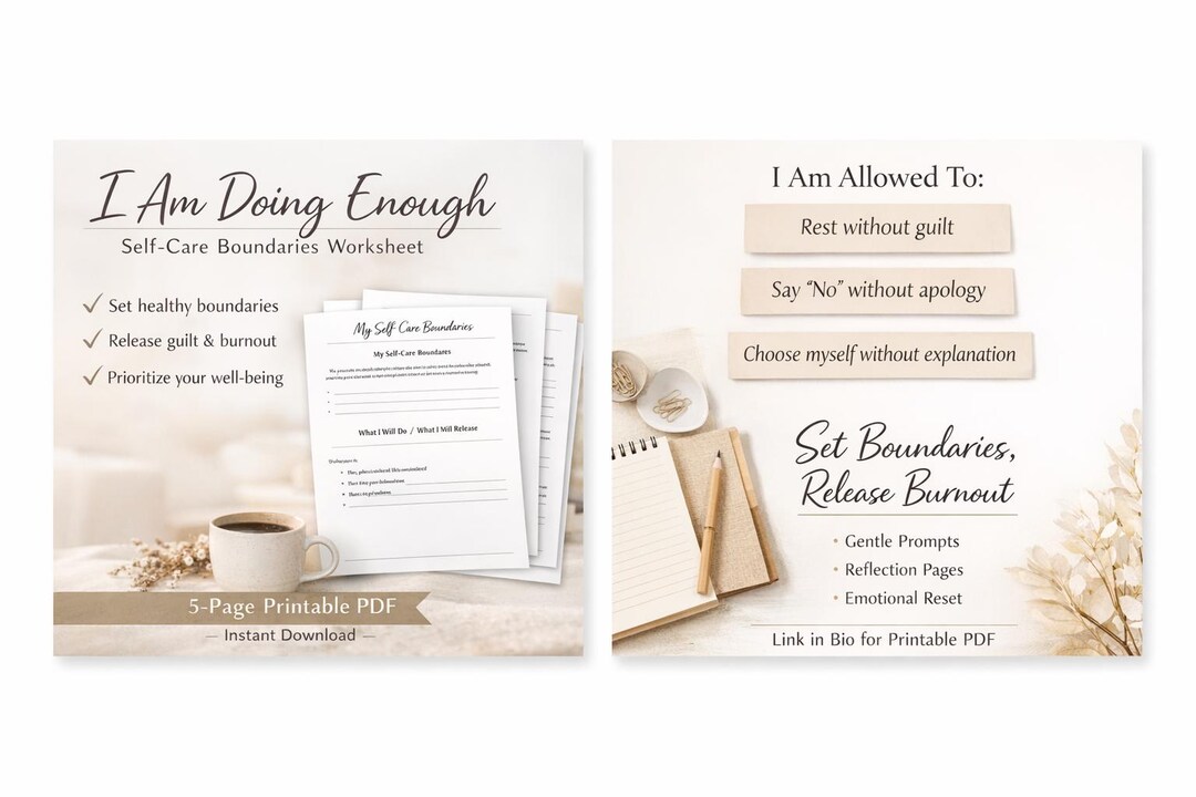 Self Care Boundaries Worksheet Printable PDF for Burnout and Overwhelm ...