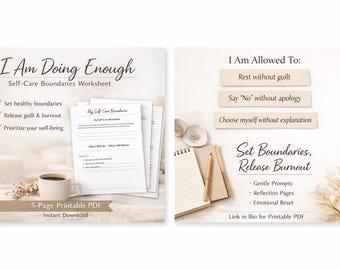Self Care Boundaries Worksheet Printable PDF for Burnout and Overwhelm