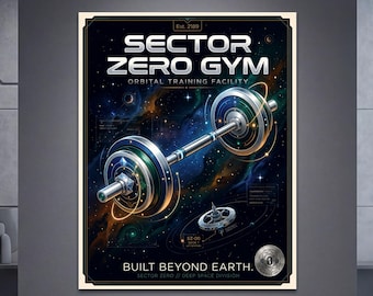 Póster de gimnasio de ciencia ficción - Arte de barra Sector Zero - Decoración para entrenamiento espacial