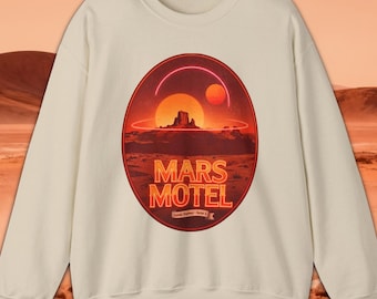 Sudadera retro de viajes espaciales - Cuello redondo de ciencia ficción vintage - Jersey gráfico de Mars Motel