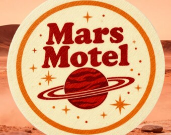 Pegatina del Planeta Mars Motel - Recuerdo de viaje retro de ciencia ficción - Vinilo redondo