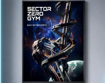 Póster de pared para gimnasio con temática de estación espacial - Póster de entrenamiento de ciencia ficción de viaje Sector Zero