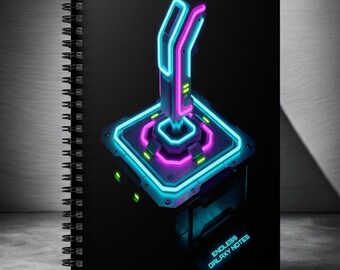 Cuaderno retro con joystick arcade - Diario para gamers neón - Accesorio de escritorio para gamers - Regalo cyberpunk