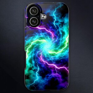 Capa para celular Neon Lightning Galaxy - Arte Espacial Nebulosa Elétrica