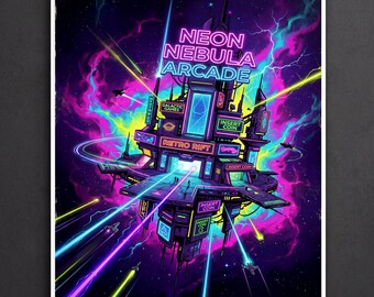 Póster de Neon Arcade Space - Lámina decorativa de ciencia ficción retro para pared