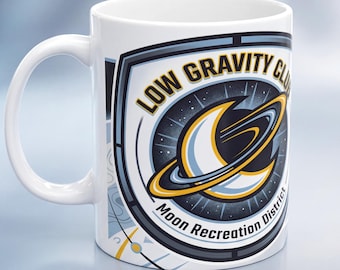 Taza de ciencia ficción espacial - Taza de café retro con insignia lunar - Regalo del espacio exterior