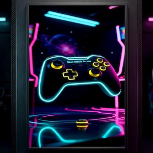 Neon Nebula Arcade Poster - Gaming Controller Wall Art