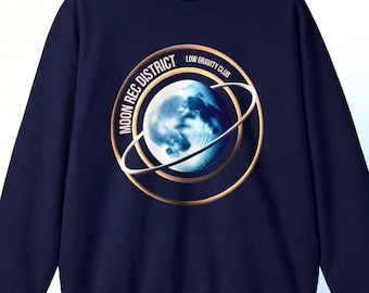 Sudadera Retro Space Badge - Cuello redondo con estampado lunar de ciencia ficción - Club de baja gravedad