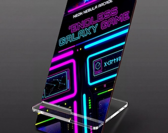 Soporte para teléfono de neón para gamers - Accesorio de escritorio retro estilo arcade - Decoración cyberpunk para gamers