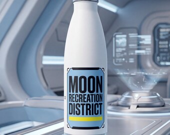 Botella de agua espacial Lunar Sci-Fi - Acero inoxidable con aislamiento térmico de 590 ml - Distrito de Recreación Lunar