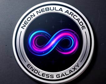 Pegatina de arcade de ciencia ficción - Vinilo redondo con diseño de galaxia neón - Juegos cyberpunk
