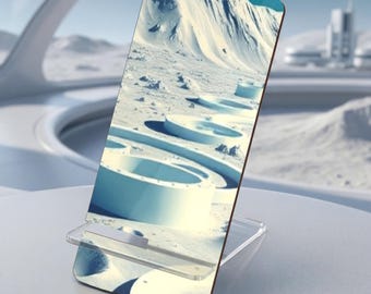 Soporte para teléfono con diseño de superficie lunar - Accesorio de escritorio de ciencia ficción lunar - Decoración retrofuturista