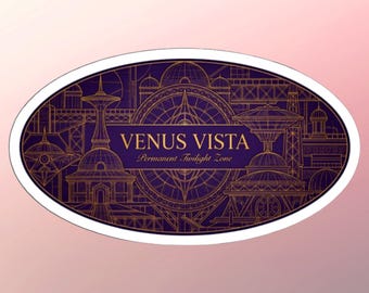 Pegatina Art Déco de Ciencia Ficción - Turismo Espacial en Venus - Calcomanía Retrofuturista