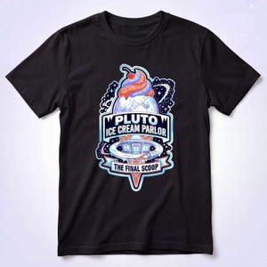 T-shirt graphique de science-fiction - T-shirt rétro pour desserts Pluto Ice Cream Parlor