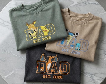 PokaDaD Embroidered Washed Shirt, Custom Anime, First Father's Day Gift for Dad